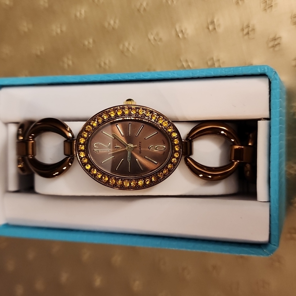 CATO Bronze Tone Rhinestone Chain Watch women’s